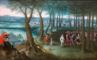 🎨 The Emperor's walk in the forest with the new castle buildings, c. 1592by Lucas van Valckenborch 🇧🇪Oil on canvas. 63.5 x 101.5 cm.Vienna Museum, AustriaAbout the artwork:In this painting, Valckenborch depicts a stately scene likely involving the emperor 