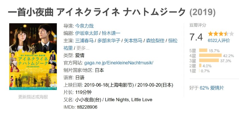 一首小夜曲アイネクライネナハトムジーク（2019） 动漫